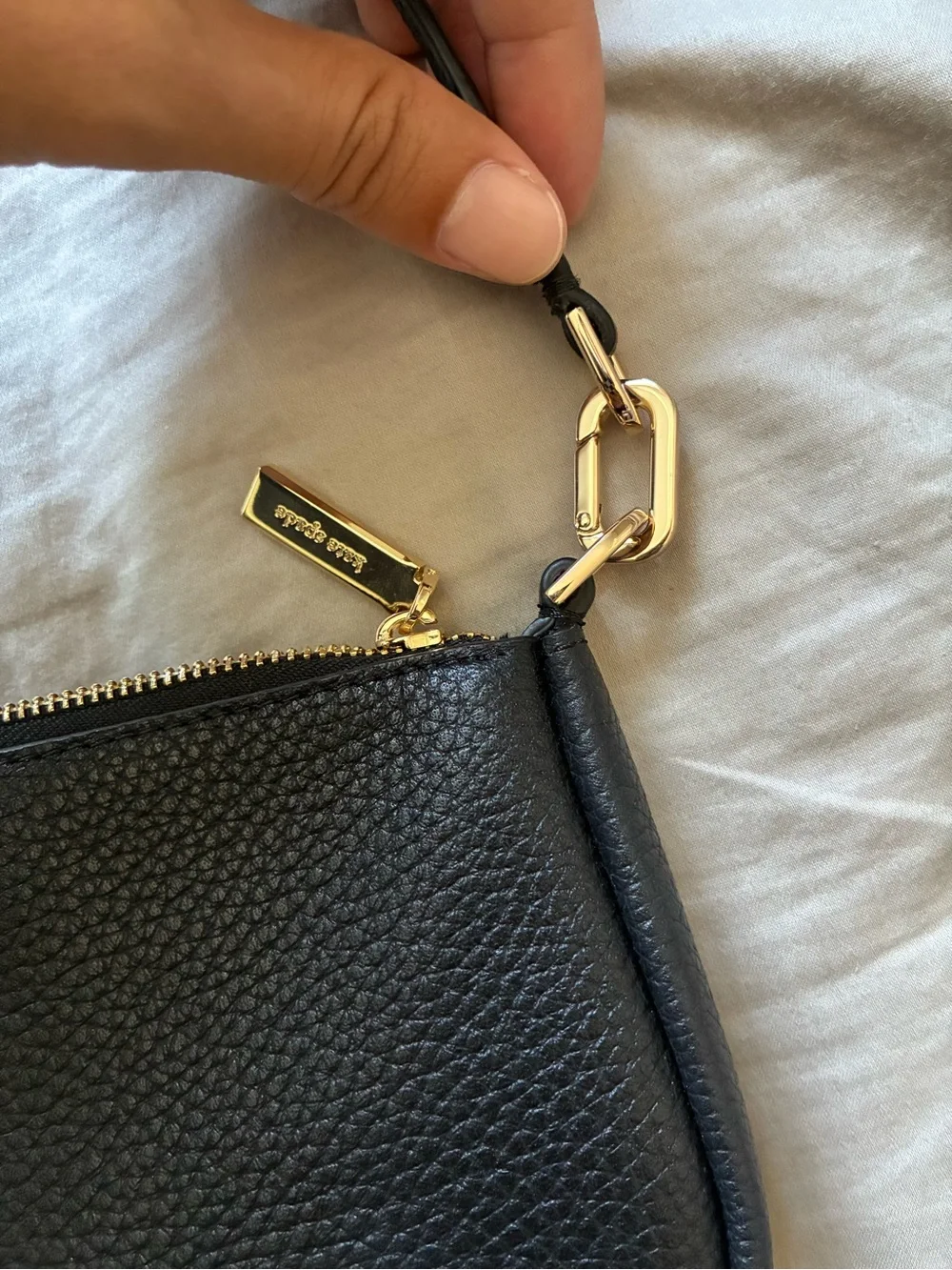 kate spade Kayla Mini Bag Black Pebble Leather Gold Accent Shoulder Bag